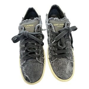 Saint Laurent Gray Distressed Denim Low-Top Sneakers with Cream Sole